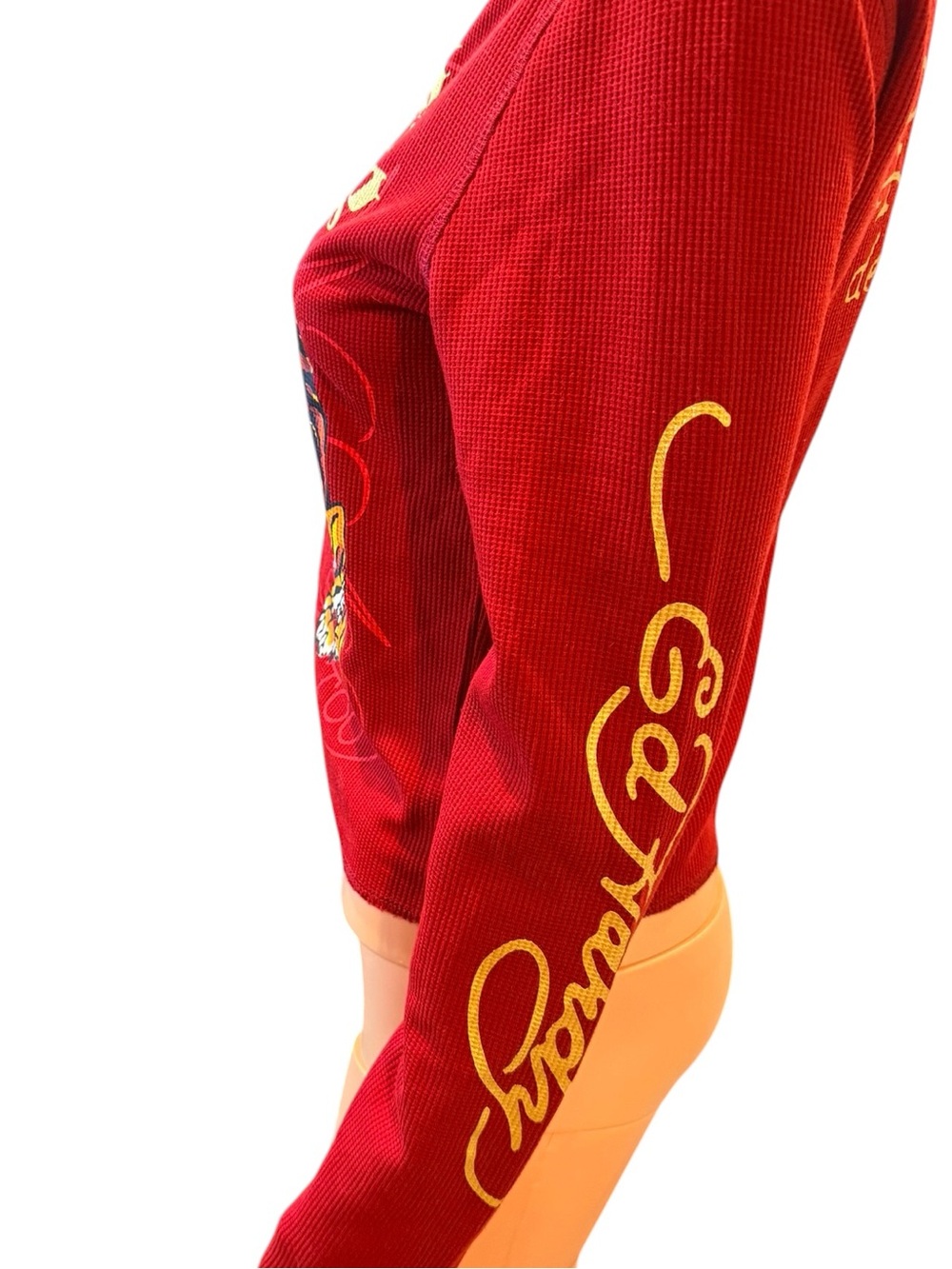 Ed Hardy Red Burgundy Long-Sleeve Shirt Tiger Graphic Waffle Knit Crop Top Large - Picture 5 of 9
